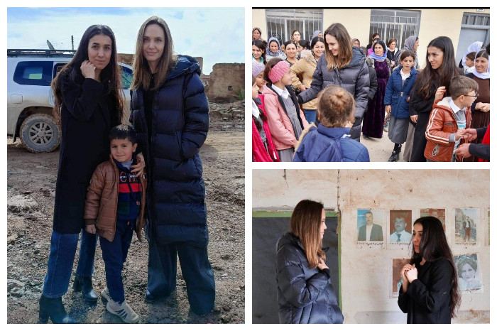 Nadia Murad û Angelina Jolie bi êzîdiyên ku ji qirkirina Iraqê rizgar bûne re hevdîtin dikin