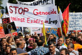 Yazidi refugees from Germany held a rally to protest the arrival of Mir Hazim